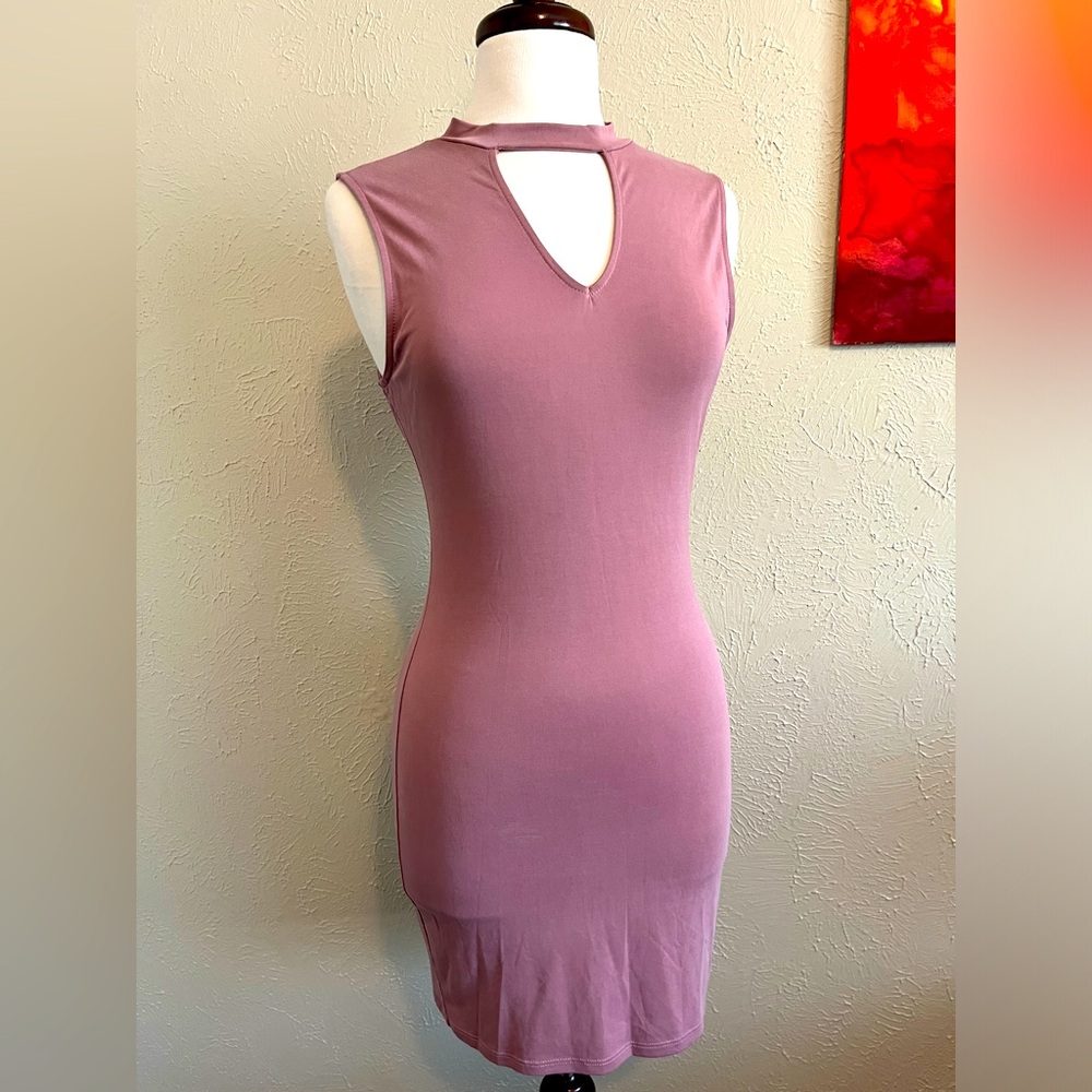 Sleek Mauve Bodycon Dress with Choker